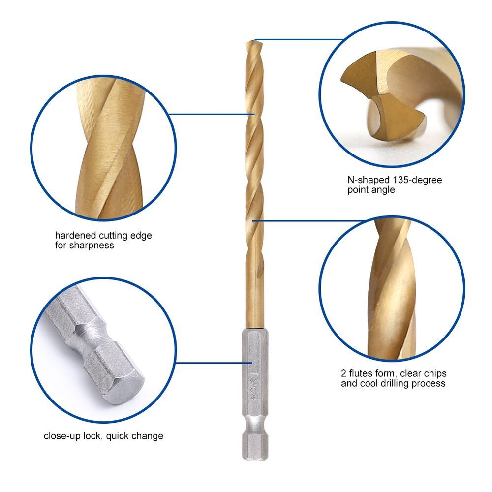 Fitt Externally Cooled High-Speed Steel Twist Drill 13 Sets, Hard Hexagonal Shank Titanium-Plated Wear-Resistant Drill Set - Image 3
