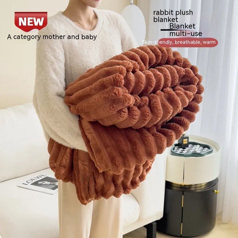 Soft Wind Bubble Velvet Blanket Warm Solid Rabbit Fur Blankets Double-sided Thickening Cover Throw Warm Fur Blanket - Image 3